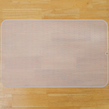 Picture of MicoYang Silicone Dish Drying Mat for Multiple Usage,Easy clean,Eco-friendly,Heat-resistant Silicone Mat for Kitchen Counter or Sink,Refrigerator or Drawer Liner Translucent XXXL 28 inches x 18 inches
