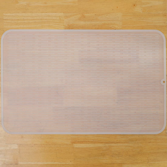 Picture of MicoYang Silicone Dish Drying Mat for Multiple Usage,Easy clean,Eco-friendly,Heat-resistant Silicone Mat for Kitchen Counter or Sink,Refrigerator or Drawer Liner Translucent XXXL 28 inches x 18 inches