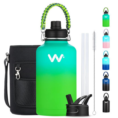 Picture of WEREWOLVES 64 oz Insulated Water Bottle With Paracord Handle & Bottle Sleeve & Straw Lid, Spout Lid - Half Gallon Reusable Wide Mouth Vacuum Stainless Steel Water Jug for Adults (P-Fruit Green, 64 oz)