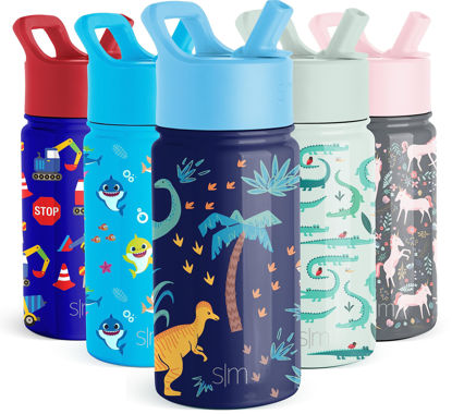 Picture of Simple Modern Kids Water Bottle with Straw Lid | Insulated Stainless Steel Reusable Tumbler for Toddlers, Boys | Summit Collection | 14oz, Jurassic Jungle