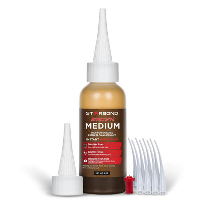Picture of Premium Grade Cyanoacrylate (CA) Super Glue by STARBOND - 2 OZ PRO Pack (56-Gram) - "Light Brown" Medium Crack Filler 150 CPS Viscosity Adhesive for Woodworking, Woodturning, Carpentry