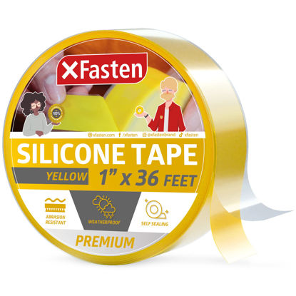 Picture of XFasten Self Fusing Silicone Tape Yellow 1" X 36-Foot, Silicone Tape for Plumbing, Leak Seal Tape Waterproof, Silicone Grip Tape, Rubber Tape Thick for Pipe, Hose Repair Tape, Stop Leak Tape