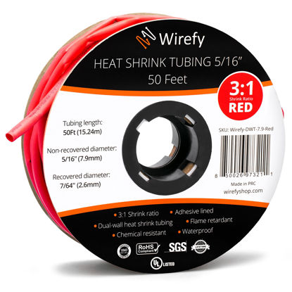 Picture of Wirefy 5/16" Heat Shrink Tubing - 3:1 Ratio - Adhesive Lined - Marine Grade Heat Shrink - Red - 50 Feet Roll