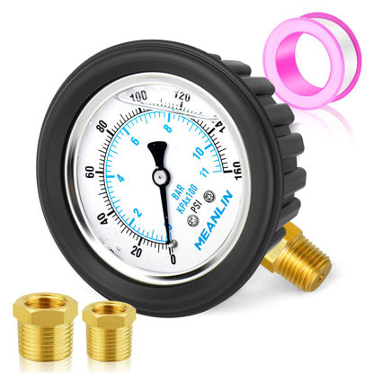 Picture of MEANLIN MEASURE 0~160Psi Stainless Steel 1/4" NPT 2.5" FACE DIAL Liquid Filled Pressure Gauge WOG Water Oil Gas Lower Mount（with Rubber Protective Sleeve）