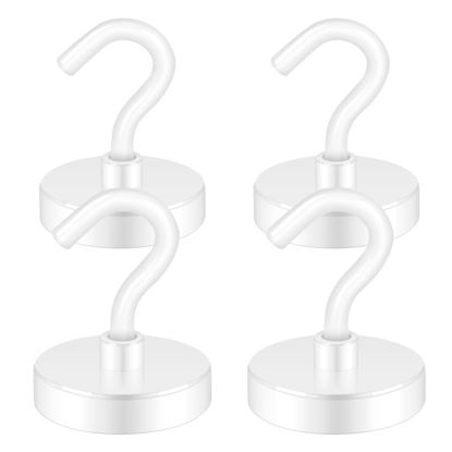 Picture of Neosmuk Magnetic Hooks Heavy Duty, Strong Magnet with Hook for Fridge, Super Neodymium Extra Strength Industrial Hooks for Hanging, Magnetic Hanger for Toolbox, Cruise, Grill(White,4 Pack)