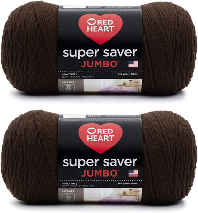 Picture of Red Heart Super Saver Jumbo Coffee Yarn - 2 Pack of 396g/14oz - Acrylic - 4 Medium (Worsted) - 744 Yards - Knitting/Crochet