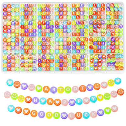 Picture of ARTDOT 1400 Pieces Letter Beads for Jewelry Making, 28 Patterns and 8 Colors of Alphabet Beads, Colorful Smiley Face Beads and Heart Beads for Bracelet Making