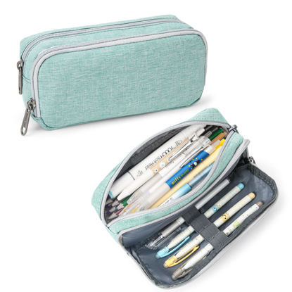 Picture of Della Gao Big Capacity Pencil Case, Durable Nylon Pencil Bag Aesthetic Pencil Pouch Travel Simple Stationery Bag Office Organizer Pen Bag for Adults - Green