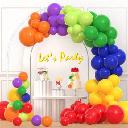 Picture of YAOWKY Rainbow Balloons Garland Arch Kit,126 pcs 18 12 10 5 In Orange Purple Green Blue Yellow and Red Latex Balloons Arch Kit for Graduation Birthday Decoration with Strip and Ribbon Glue Dot