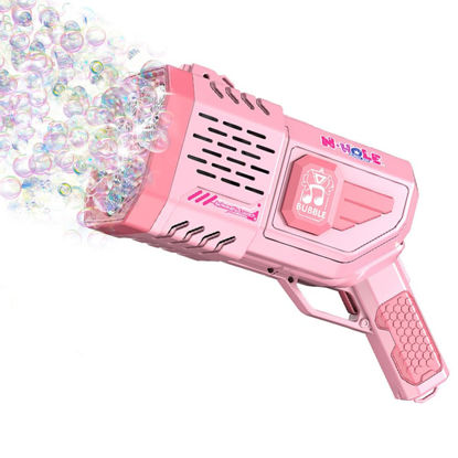 Picture of Bubble Gun with Light Bubble Solution Automatic 69 Holes Bubble Machine Gun Bubbles Maker Blaster Blower Toys for Kids Outdoor Indoor Birthday Wedding Party