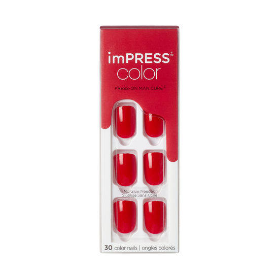 Picture of KISS imPRESS Color Polish-Free Solid Color Press-On Nails, PureFit Technology, Short Length, 'Reddy or Not', Includes Prep Pad, Mini Nail File, Cuticle Stick and 30 Fake Nails