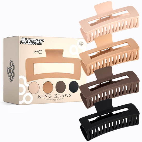 Picture of FRAMAR Large Claw Clips For Thick Hair - Hair Claws For Thick Hair Long Hair Claw Clips Variety Pack, Large Hair Clips For Thick Hair, Cute Claw Clips For Long Hair, Large Claw Clip