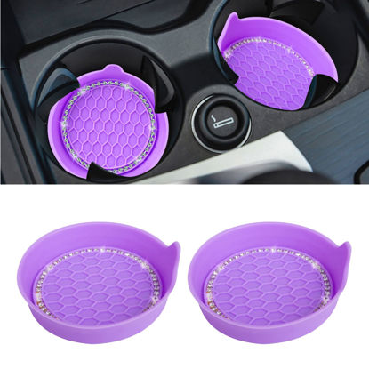 Picture of Amooca Car Cup Coaster Universal Non-Slip Cup Holders Bling Crystal Rhinestone Car Interior Accessories 2 Pack Purple