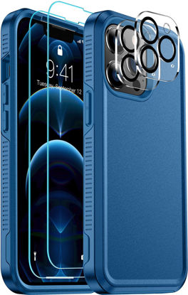 Picture of Red2Fire for iPhone 12 Pro Max Case [Military Grade Drop Protection] [Tempered Glass Screen Protector + Camera Lens Protector] Non-Slip Heavy Duty Full-Body Shockproof Phone Case - Sea Blue