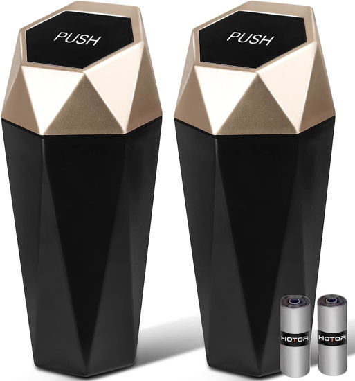 Picture of HOTOR Car Trash Can 2 Pack with 30 Trash Bags - Mini Essential Car Accessories for Interior, Leakproof Car Garbage Can, Multipurpose Car Organizers and Storage for Car, Home, Office