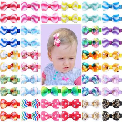 Picture of CELLOT Baby Hair Clips Baby Girls Fully Lined Baby Bows Hair Pins Tiny 2" Hair Bows Alligator Clips for Girls Infants Toddlers (2 Inch (Pack of 50), Mix Colors)
