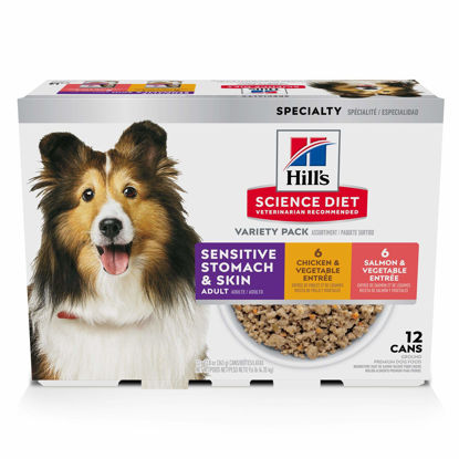 Picture of Hill's Science Diet Wet Dog Food, Adult, Sensitive Stomach & Skin, Tender Turkey & Rice Stew, 12.8 oz. Cans, 12-Pack