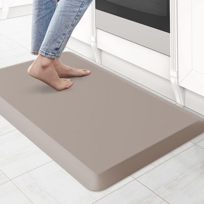 Picture of KitchenClouds Kitchen Mat Cushioned Anti Fatigue Kitchen Rug 0.75inch Waterproof Non Slip Kitchen Rugs and Mats Standing Desk Mat Comfort Floor Mats for Kitchen Sink Office (17.3"x28",Khaki)