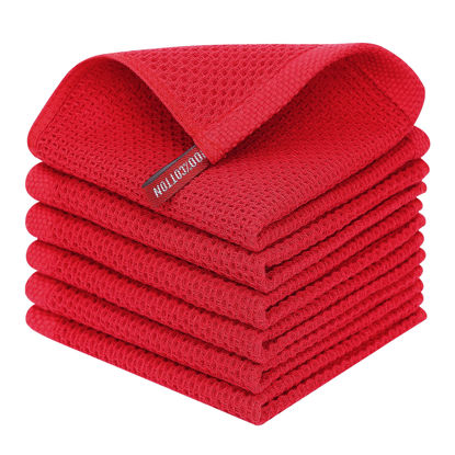 Picture of Homaxy 100% Cotton Waffle Weave Kitchen Dish Cloths, Ultra Soft Absorbent Quick Drying Dish Towels, 12x12 Inches, 6-Pack, Red