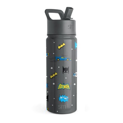 Picture of Simple Modern DC Comics Batman Kids Water Bottle with Straw Lid | Reusable Insulated Stainless Steel Cup for School | Summit Collection | 18oz, Batman POW!