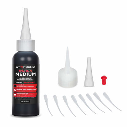 Picture of Premium Grade Cyanoacrylate (CA) Super Glue by STARBOND - 2 OZ PRO Pack (56-Gram) - Black Medium Crack Filler 150 CPS Viscosity Adhesive for Woodworking, Woodturning, Carpentry