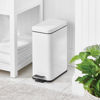 Picture of mDesign Slim Metal Rectangle 2.6 Gallon Trash Can with Step Pedal, Easy-Close Lid, Removable Liner - Narrow Wastebasket Garbage Container Bin for Bathroom, Bedroom, Kitchen, Office - White