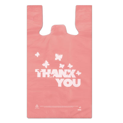 Picture of PINK Thank you bags, 50PCS T shirt bags, To Go Bags,Grocery bags, Reusable and Disposable,Perfect for Small Business,Take Out,Retails,11 inchx6 inchx21 inch(50),Large