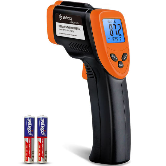 Picture of Etekcity Infrared Thermometer Upgrade 774, Heat Temperature Temp Gun for Cooking, Laser IR Surface Tool for Pizza, Griddle, Grill, HVAC, Engine, Accessories, -58°F to 842°F, Orange