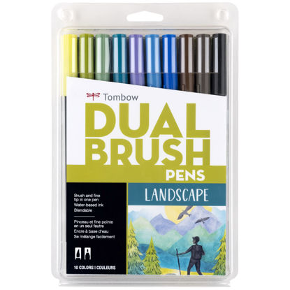 Picture of Tombow 56169 Dual Brush Pen Art Markers, Landscape, 10-Pack. Blendable, Brush and Fine Tip Markers