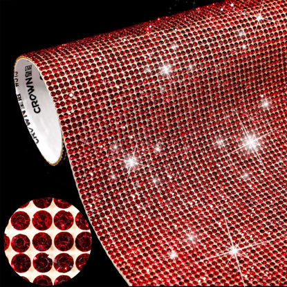 Picture of 12000 Pieces Bling Bling Rhinestone Sheet Rhinestones Sticker DIY Car Decoration Sticker Self Adhesive Glitter Rhinestones Crystal Gem Stickers for Car Decoration, 9.4 x 7.9 Inch (Dark Red)