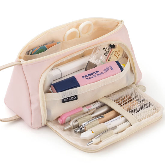 Picture of EASTHILL Big Capacity Pencil Case High Large Storage Pouch Marker Pen Case Simple Stationery Bag School College Office Organizer for Teens Girls-Pink