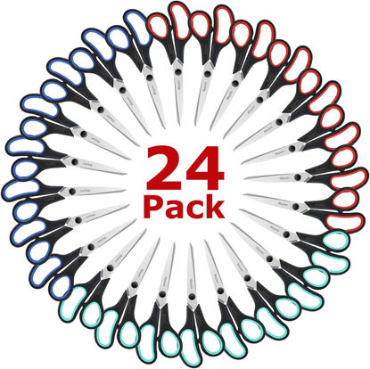 Picture of School Scissors Set of 24-Pack, 8" Scissors All Purpose Comfort-Grip Handles Sharp Scissors for High/Middle School Student Teacher Scissor, Office Home Sewing Fabric Supplies, for Right Left Handed