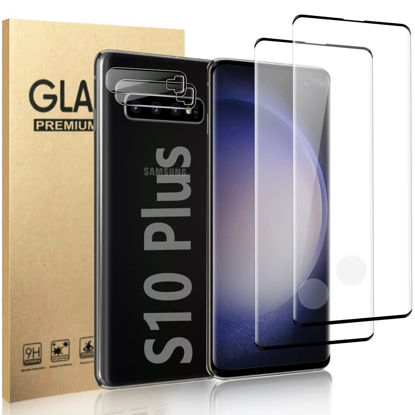 Picture of [2+2Pack] Galaxy S10 Plus Screen Protector Tempered Glass + Camera Lens Protector [9H Hardness][Compatible Fingerprint] 3D Curved HD Clear Glass Film for Samsung Galaxy S10 Plus /S10+ (6.4 Inch)