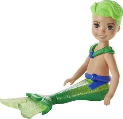 Picture of Barbie Dreamtopia Chelsea Merboy Doll with Green Hair & Tail, Accessory, Small Doll Bends At Waist