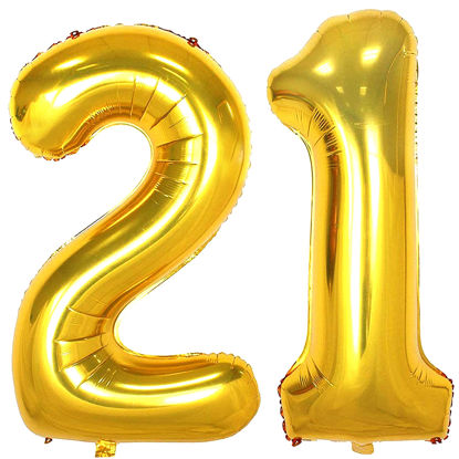 Picture of 21 Number Balloons Gold Big Giant Jumbo Number 21 Foil Mylar Balloons for 12th or 21st Birthday Party Supplies 21 Anniversary Events Decorations