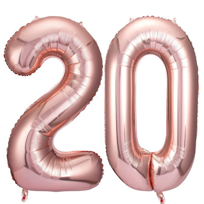 Picture of 20 Number Balloons Rose Gold Big Giant Jumbo Number 20 Foil Mylar Balloons for 20th Birthday Party Supplies 20 Anniversary Events Decorations