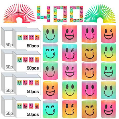 Picture of AZEN 400 Pcs Mini Spring (4 Packsges) Party Favors for Kids 3-5 4-8, Goodie Bags Stuffers for Birthday Party, Classroom Prizes Kids Prizes Fidget Toys, Small Bulk Toys Gifts (4 Smile)