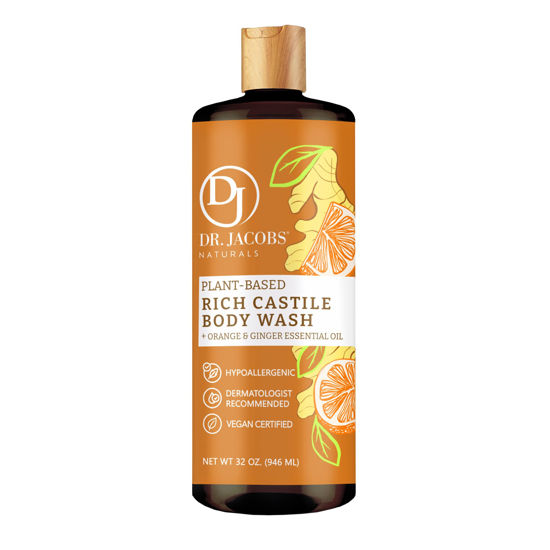 Picture of DR.JACOBS NATURALS All-Natural Castile Orange + Ginger Body Wash with Plant-Based Ingredients-Gentle and Effective-Sulfate-Free,Paraben-Free, Cruelty-Free Formula for Nourished Skin (32 oz, 1 Pack)
