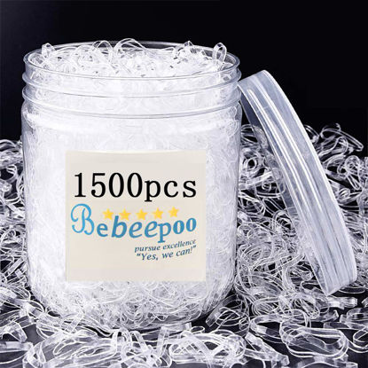 Picture of Clear Elastic Hair Bands，BEBEEPOO 1500pcs Mini Hair Rubber Bands with a Box/Bag, Soft Hair Elastics Ties Bands 2mm in Width and 30mm in Length-Hair Elastics - STRONG - REUSEABLE (box)