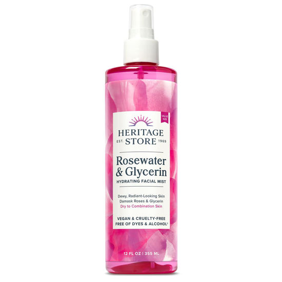Picture of Heritage Store Rosewater & Glycerin Hydrating Facial Mist for Dewy, Radiant Skin | No Dyes or Alcohol, Cruelty Free (12oz)