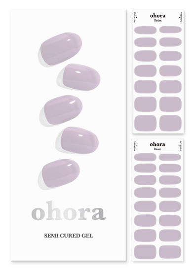 Picture of ohora Semi Cured Gel Nail Strips (N Cream Lavender) - Works with Any Nail Lamps, Salon-Quality, Long Lasting, Easy to Apply & Remove - Includes 2 Prep Pads, Nail File & Wooden Stick - Purple