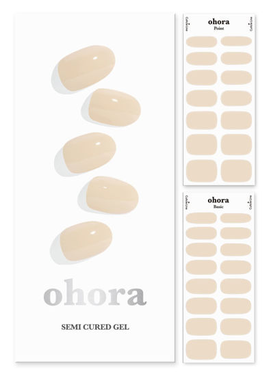 Picture of ohora Semi Cured Gel Nail Strips (N Cream Base) - Works with Any Nail Lamps, Salon-Quality, Long Lasting, Easy to Apply & Remove - Includes 2 Prep Pads, Nail File & Wooden Stick - Beige