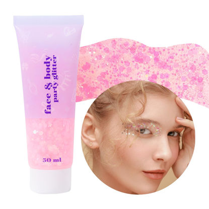 Picture of DAGEDA Body Glitter Gel, Face Glitters Body Gel Sequins Shimmer Liquid Eyeshadow, Chunky Glitter for Face Hair Nails, Holographic Cosmetic Laser Powder Festival Glitter Makeup 1.7oz (Light Pink)