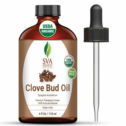 Picture of SVA Organics Clove Bud Essential Oil 4 Oz Organic USDA 100% Pure Natural Undiluted Premium Therapeutic Grade Oil for Skin, Teeth, Diffuser, Aromatherapy