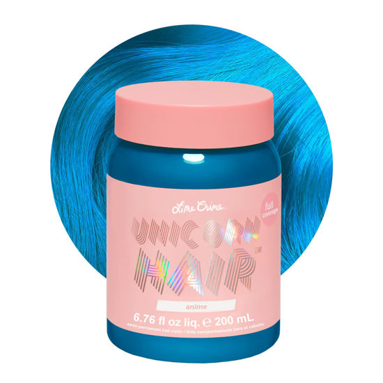 Picture of Lime Crime Unicorn Hair Dye Full Coverage, Anime (Candy Blue) - Vegan and Cruelty Free Semi-Permanent Hair Color Conditions & Moisturizes - Temporary Blue Hair Dye With Sugary Citrus Vanilla Scent