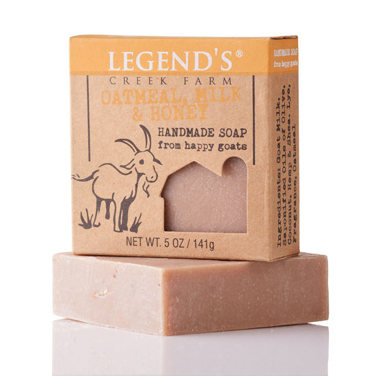 Picture of Legend’s Creek Farm, Goat Milk Soap, Moisturizing Cleansing Bar for Hands and Body, Creamy Lather and Nourishing, Gentle For Sensitive Skin, Handmade in USA, 5 Oz Bar (Oatmeal, Milk & Honey O.S.)