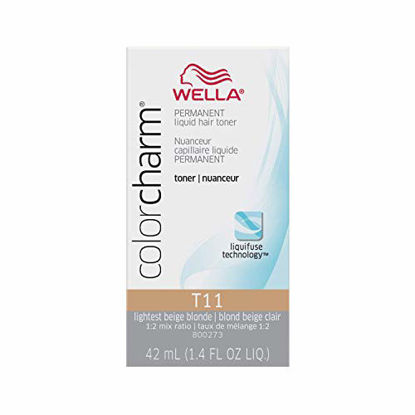 Picture of WELLA Color Charm Hair Toner, Neutralize Brass With Liquifuse Technology,T11 Lightest Beige Blonde, 1.4 oz