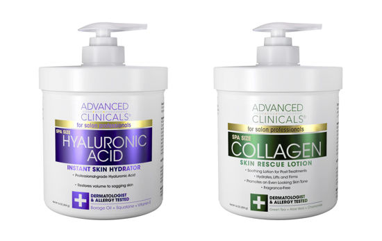 Picture of Advanced Clinicals Collagen Cream + Hyaluronic Acid Lotion Moisturizer Face & Body Skin Care Set. Collagen Lotion Restores Sagging Skin & Hyaluronic Acid Anti Aging Cream Hydrates Dry Skin, 2-Pack