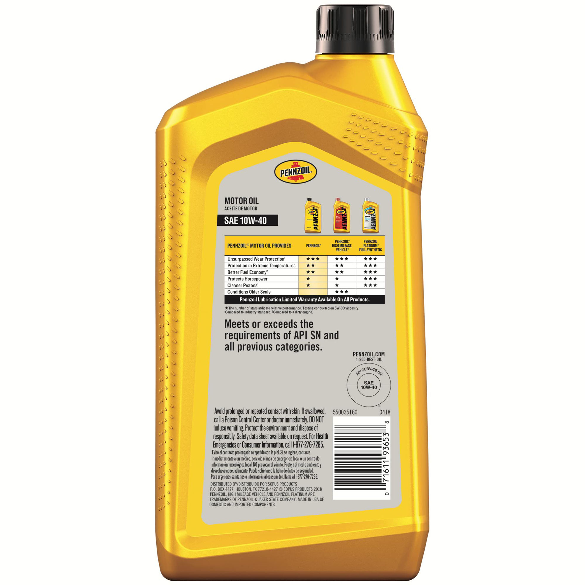 Getuscart pennzoil conventional 10w 40 motor oil 1 quart single pack 