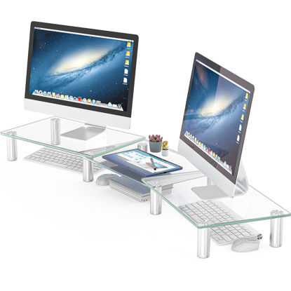 Picture of Hemudu Dual Monitor Stand -Adjustable Length and Angle Dual Monitor Riser, Computer Monitor Stand, Desktop Organizer, Monitor Stand Riser for PC, Computer, Laptop (Clear)